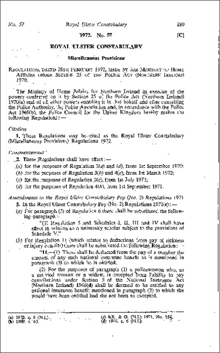 The Royal Ulster Constabulary (Miscellaneous Provisions) Regulations (Northern Ireland) 1972