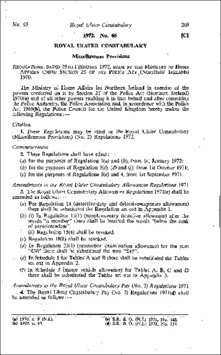 The Royal Ulster Constabulary (Miscellaneous Provisions) (No. 2) Regulations (Northern Ireland) 1972