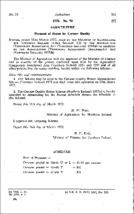 The Carcase Quality Bonus (Amendment) Scheme (Northern Ireland) 1972