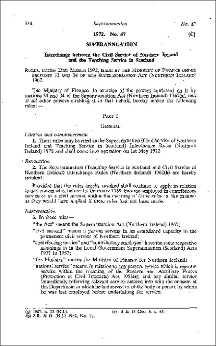 The Superannuation (Civil Service of Northern Ireland and Teaching Service in Scotland) Interchange Rules (Northern Ireland) 1972