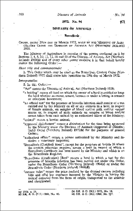 The Brucellosis Control Order (Northern Ireland) 1972
