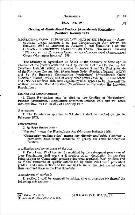 The Grading of Horticultural Produce (Amendment) Regulations (Northern Ireland) 1973