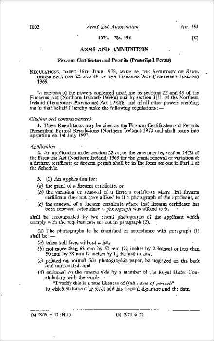 The Firearm Certificates and Permits (Prescribed Forms) Regulations (Northern Ireland) 1973