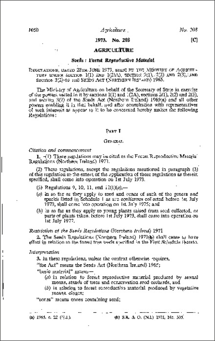 The Forest Reproductive Material Regulations (Northern Ireland) 1973