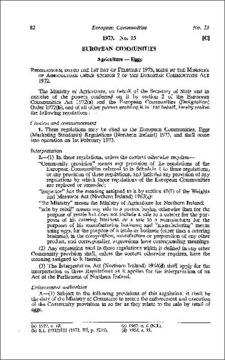 The European Communities, Eggs (Marketing Standards) Regulations (Northern Ireland) 1973