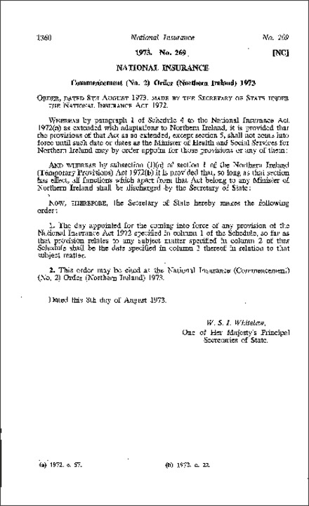 The National Insurance (Commencement) (No. 2) Order (Northern Ireland) 1973