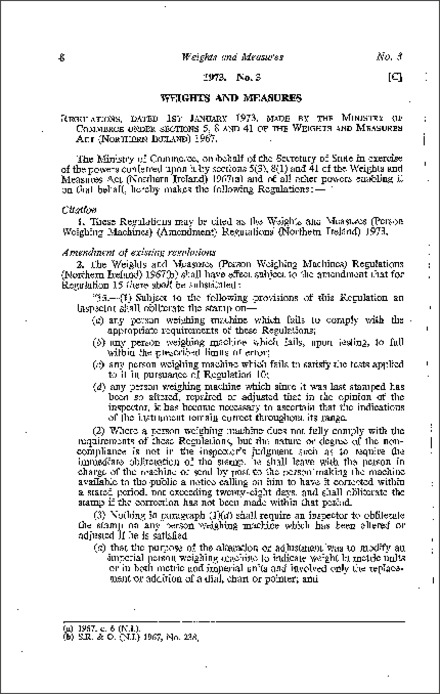 The Weights and Measures (Person Weighing Machines) (Amendment) Regulations (Northern Ireland) 1973