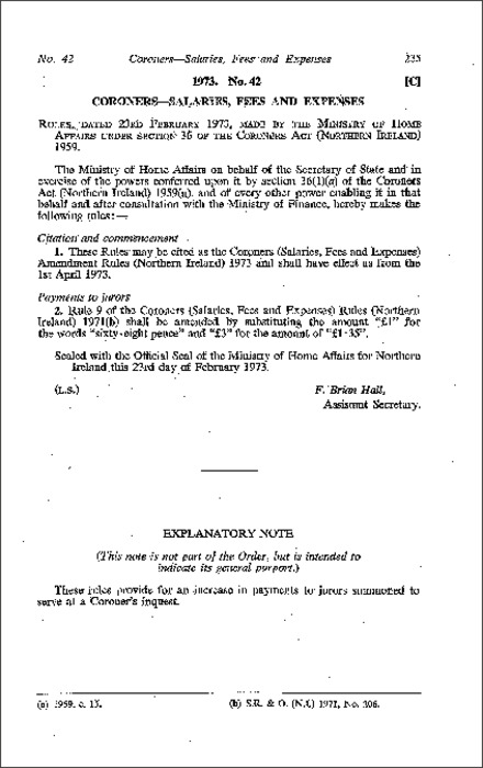 The Coroners (Salaries, Fees and Expenses) Amendment Rules (Northern Ireland) 1973