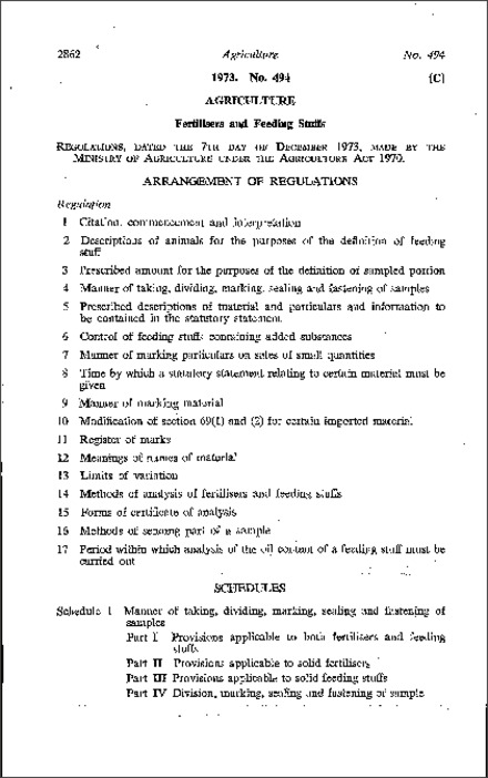 The Fertilisers and Feeding Stuffs Regulations (Northern Ireland) 1973