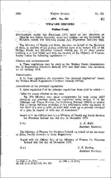 The Welfare Foods (Amendment No. 2) Regulations (Northern Ireland) 1973