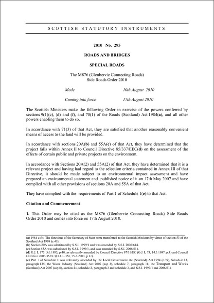 The M876 (Glenbervie Connecting Roads) Side Roads Order 2010