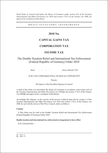 The Double Taxation Relief and International Tax Enforcement (Federal Republic of Germany) Order 2010