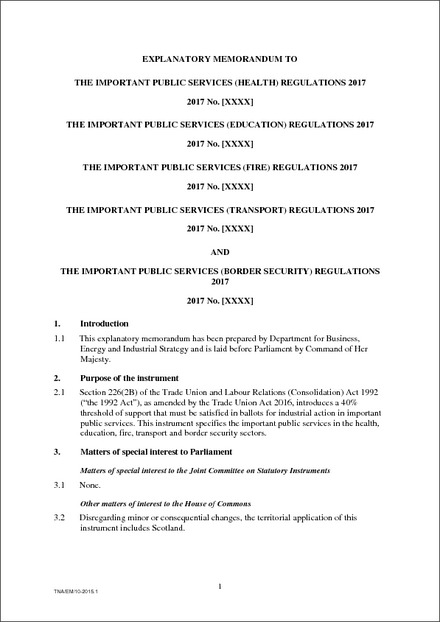 The Important Public Services (Transport) Regulations 2017 - Draft