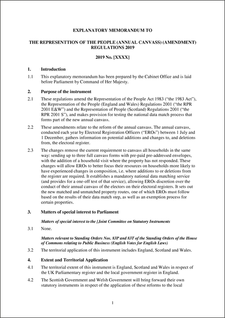 The Representation of the People (Annual Canvass) (Amendment ...