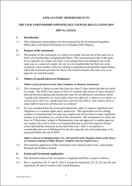 The Civil Partnership Opposite Sex Couples Regulations 2019 Draft 3991