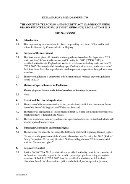 UK Draft Explanatory Memorandum 2