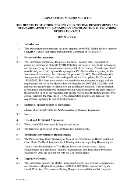 The Health Protection (Coronavirus, Testing Requirements and Standards ...