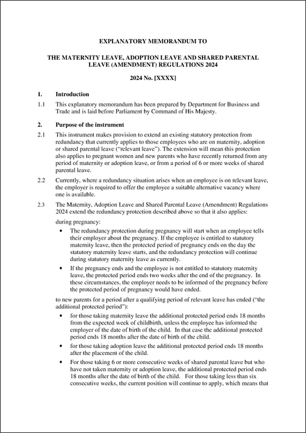 UK Draft Explanatory Memorandum 2