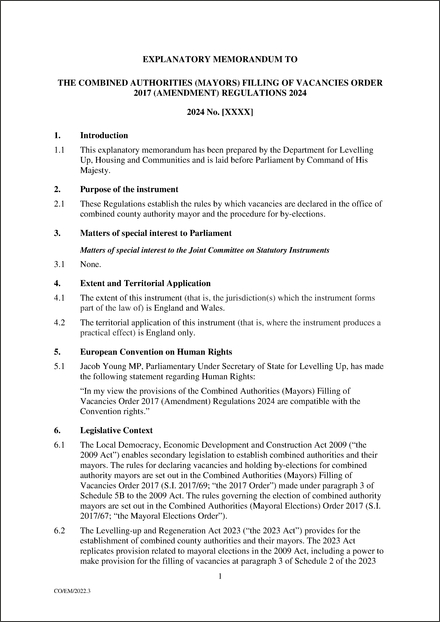 UK Draft Explanatory Memorandum 2