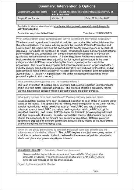 Impact Assessment to The Environmental Permitting (England and Wales) (Amendment) (No. 2) Regulations 2010