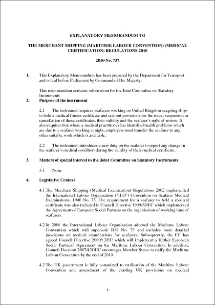 Merchant Shipping (Maritime Labour Convention)(Medical Certification) Regulations 2010