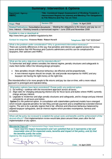 Impact Assessment to The Taxes and Duties, etc (Interest Rate) Regulations 2011