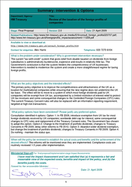 Impact Assessment to The Corporation Tax (Exclusion from Short-Term Loan Relationships) Regulations 2009