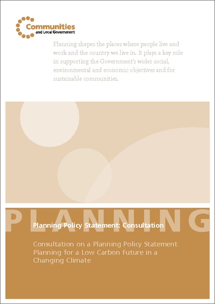 Impact Assessment on a Planning Policy Statement: Planning for a Low Carbon Future in a Changing Climate