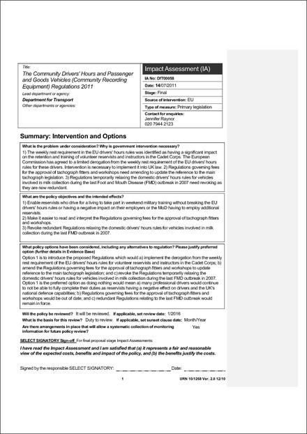 Community Drivers’ Hours and Passenger and Goods Vehicles (Community Recording Equipment) Regulations 2011