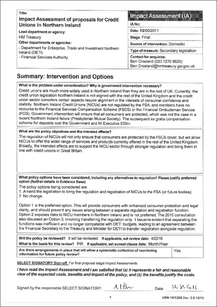 Impact Assessment to The Financial Services and Markets Act 2000 (Exemption) (Amendment No. 2) Order 2011