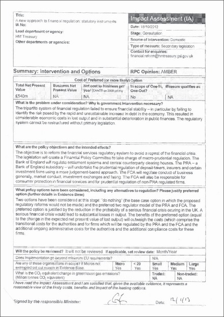 Impact Assessment to The Payment to Treasury of Penalties (Enforcement Costs) Order 2013