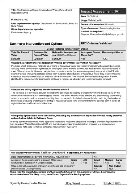 The Hazardous Waste (England and Wales) (Amendment) Regulations 2016 ...