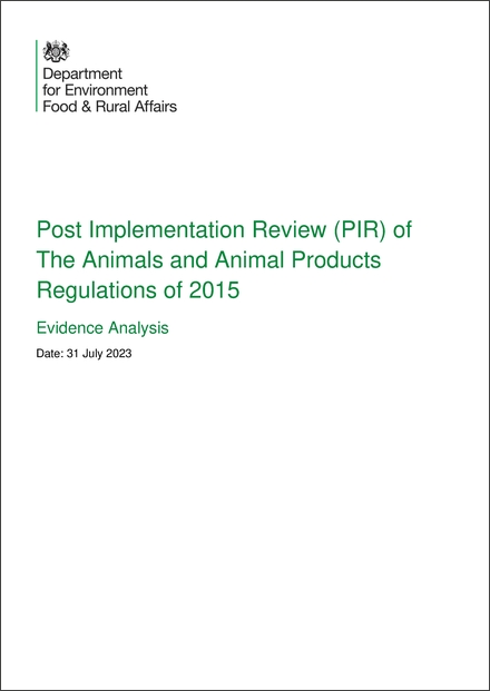 Impact Assessment to The Animals and Animal Products (Examination for Residues and Maximum Residue Limits)(England and Scotland) Regulations 2015