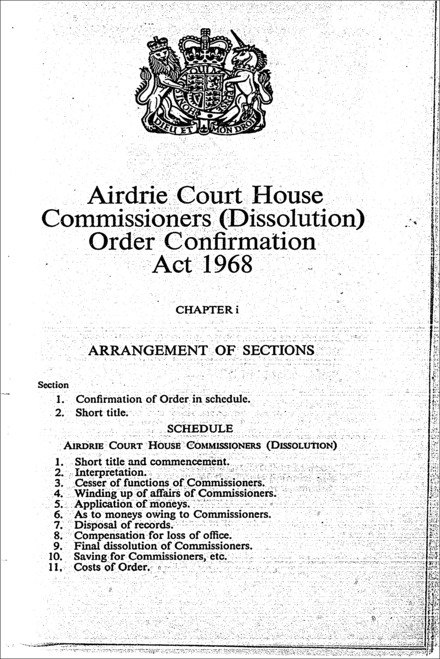 Airdrie Court House Commissioners (Dissolution) Order Confirmation Act 1968