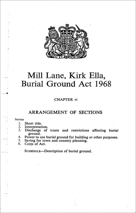 Mill Lane, Kirk Ella, Burial Ground Act 1968