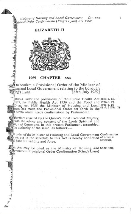 Ministry of Housing and Local Government Provisional Order Confirmation (King's Lynn) Act 1969