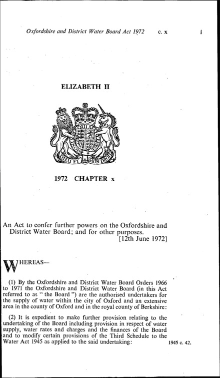 Oxfordshire and District Water Board Act 1972