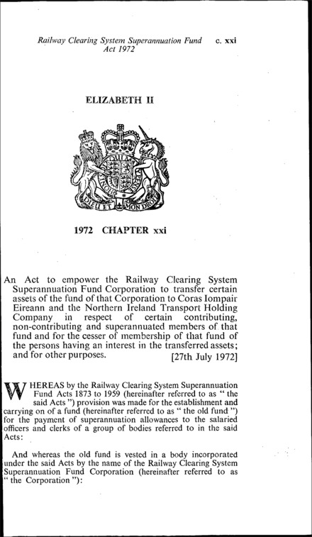 Railway Clearing System Superannuation Fund Act 1972