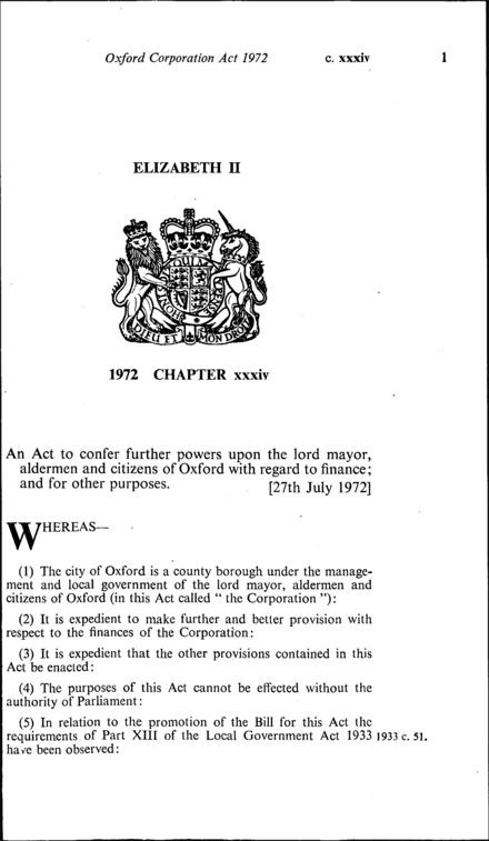 Oxford Corporation Act 1972