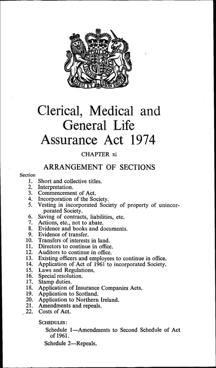 Clerical, Medical and General Life Assurance Act 1974