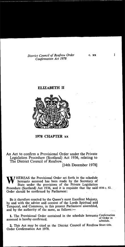 District Council of Renfrew Order Confirmation Act 1978