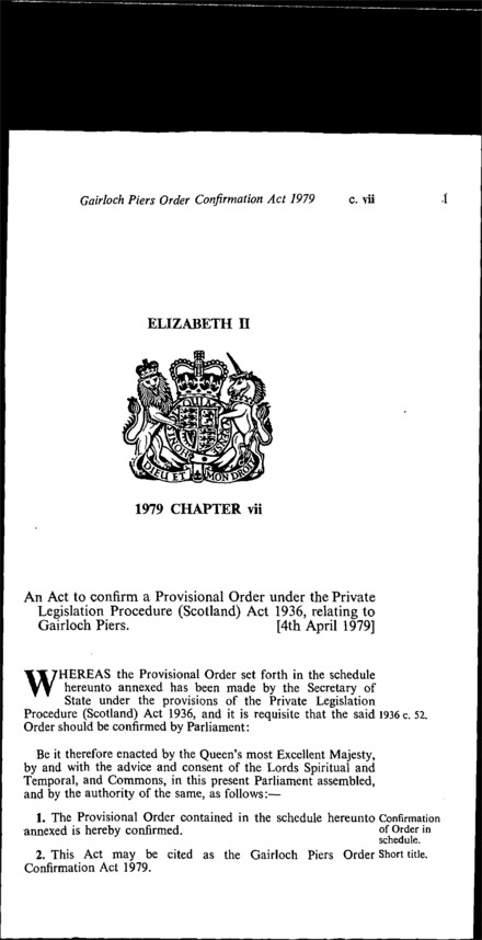 Gairloch Piers Order Confirmation Act 1979