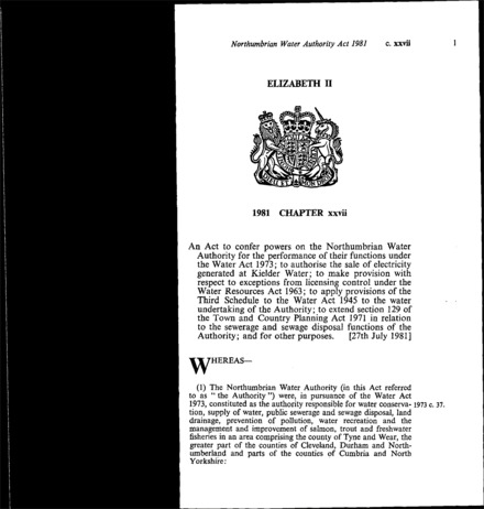 Northumbrian Water Authority Act 1981
