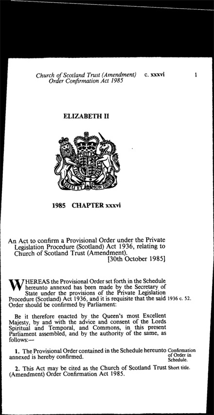 Church of Scotland Trust (Amendment) Order Confirmation Act 1985