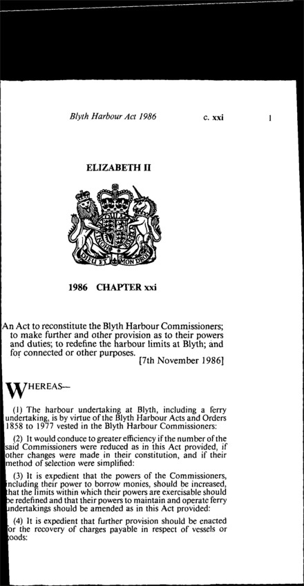 Blyth Harbour Act 1986