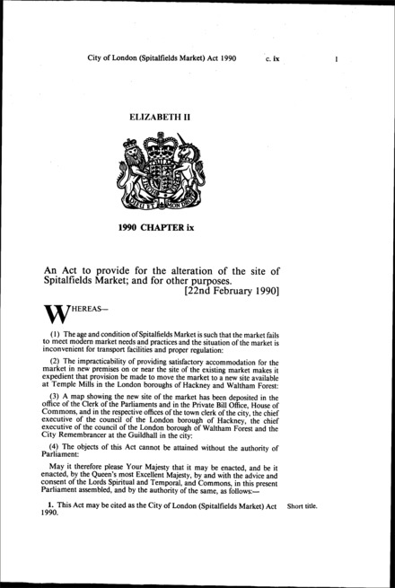City of London (Spitalfields Market) Act 1990