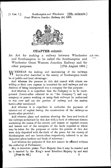 Southampton and Winchester Great Western Junction Railway Act 1901