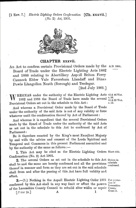 Electric Lighting Orders Confirmation (No. 2) Act 1901