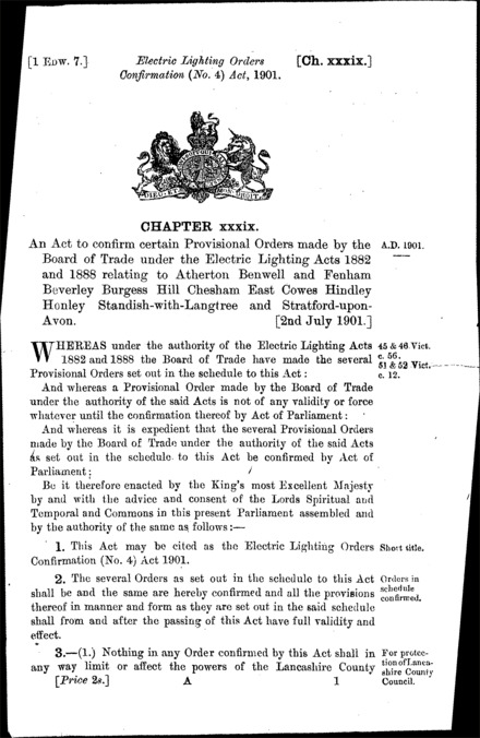 Electric Lighting Orders Confirmation (No. 4) Act 1901