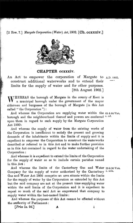 Margate Corporation (Water) Act 1902